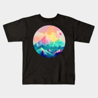 Mountain Sunset: Gradient Lowpoly Circle Art Kids T-Shirt